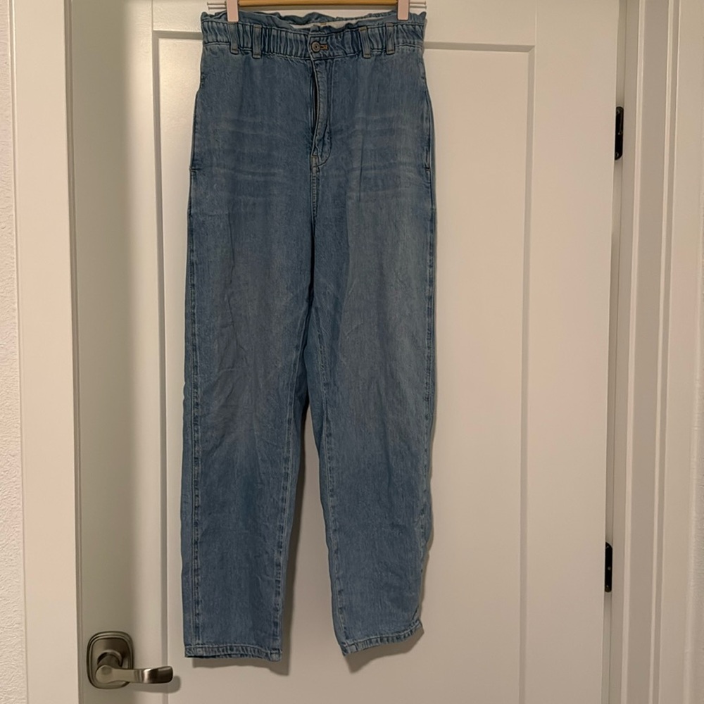 Pilcro High-Rise Paperbag Waist Jeans — Light Blue Denim
